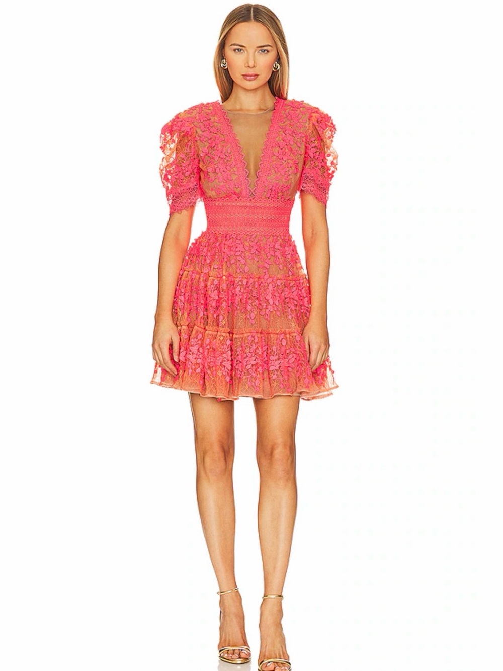 Bronx and Banco Megan Mini Dress Coral Floral Lace Size Small